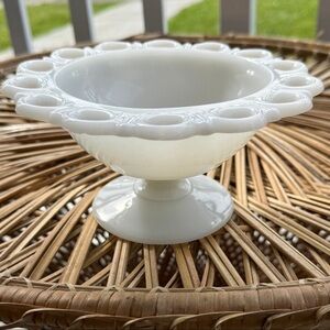 Vintage 1950s Anchor Hocking Milk Opaline Glass Candy/Trinket Dish Lace Edge